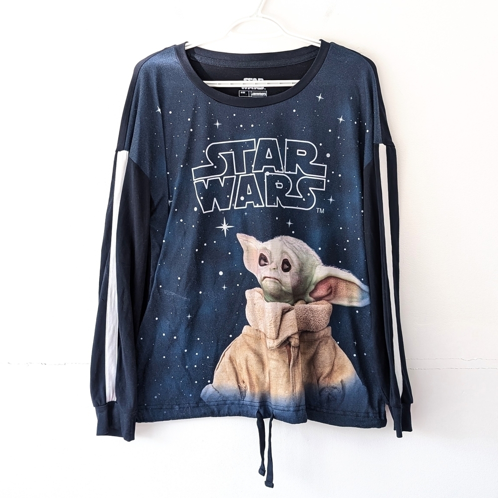 Star Wars Women's Navy Long Sleeve Tee with Yoda ~ Size Large